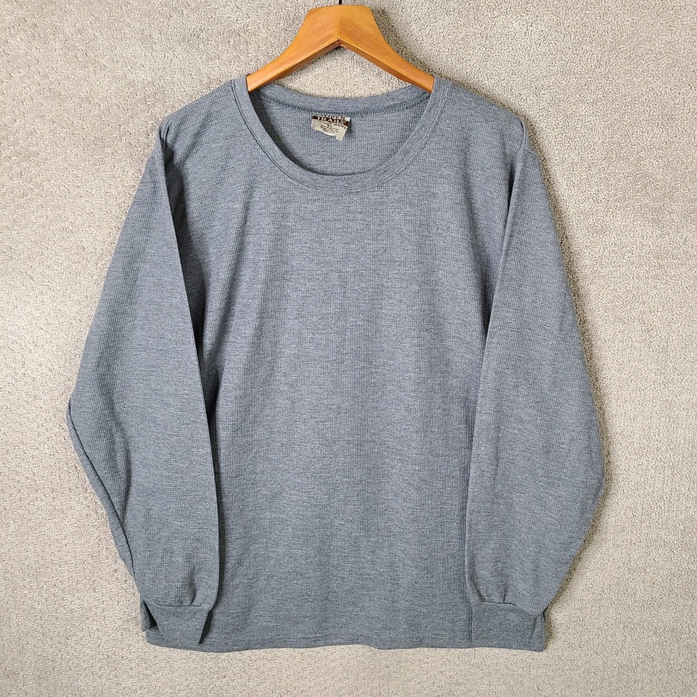 Open Trails Shirt Mens XL Gray Waffle Knit Thermal Long Sleeve Crew Neck